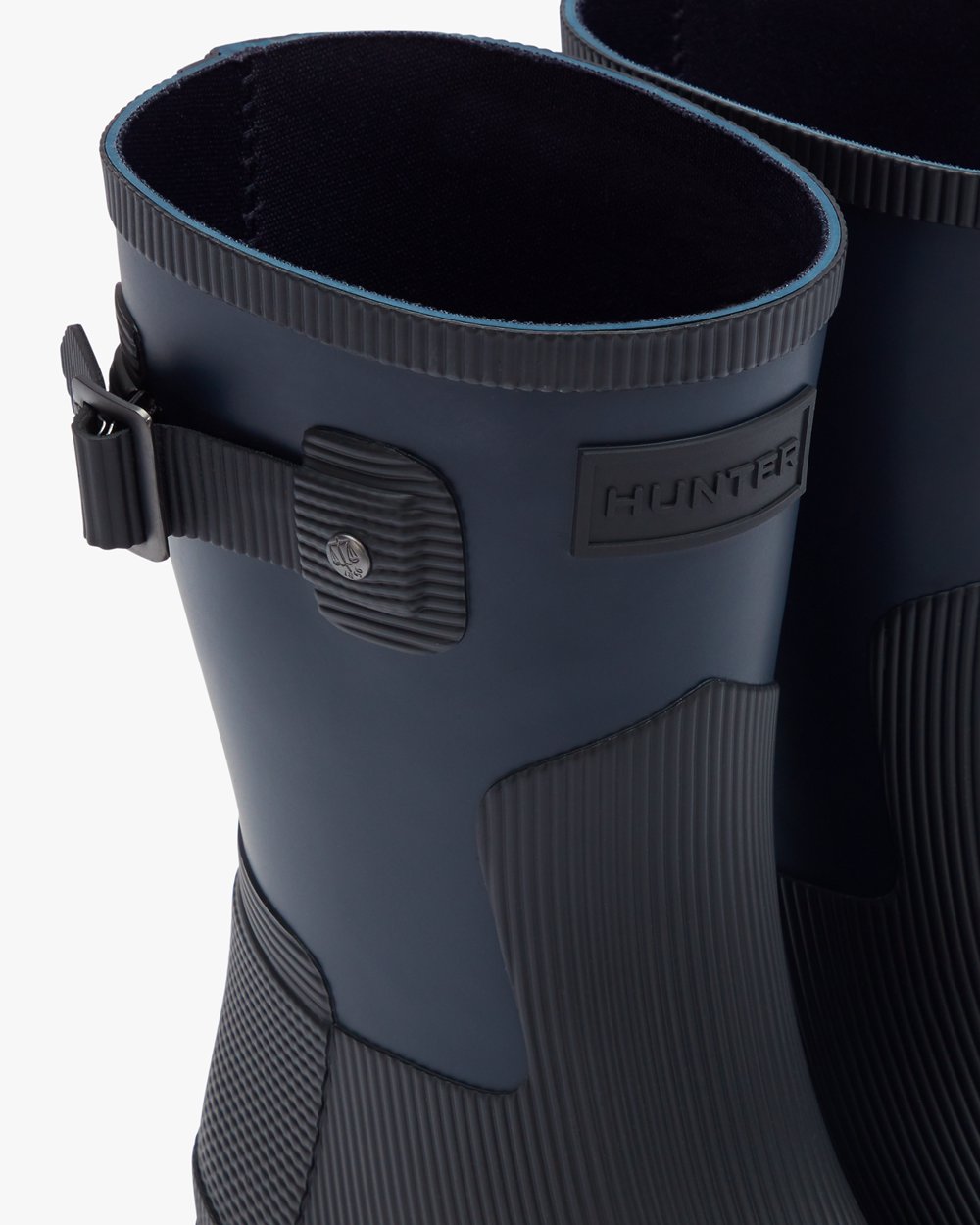 Krótkie Gumowce Damskie - Hunter Refined Texture Block Slim Fit - Granatowe/Czarne - VLHW-12768